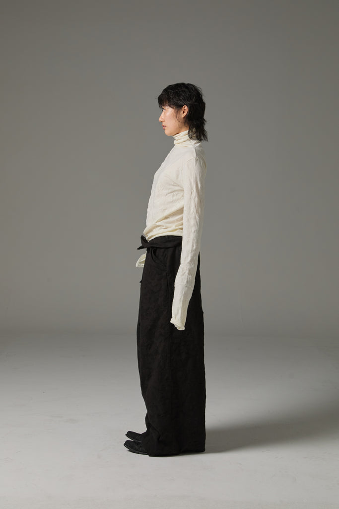 FW25 AMU UNISEX. Wrinkled Long Turtleneck Top #BLACK
