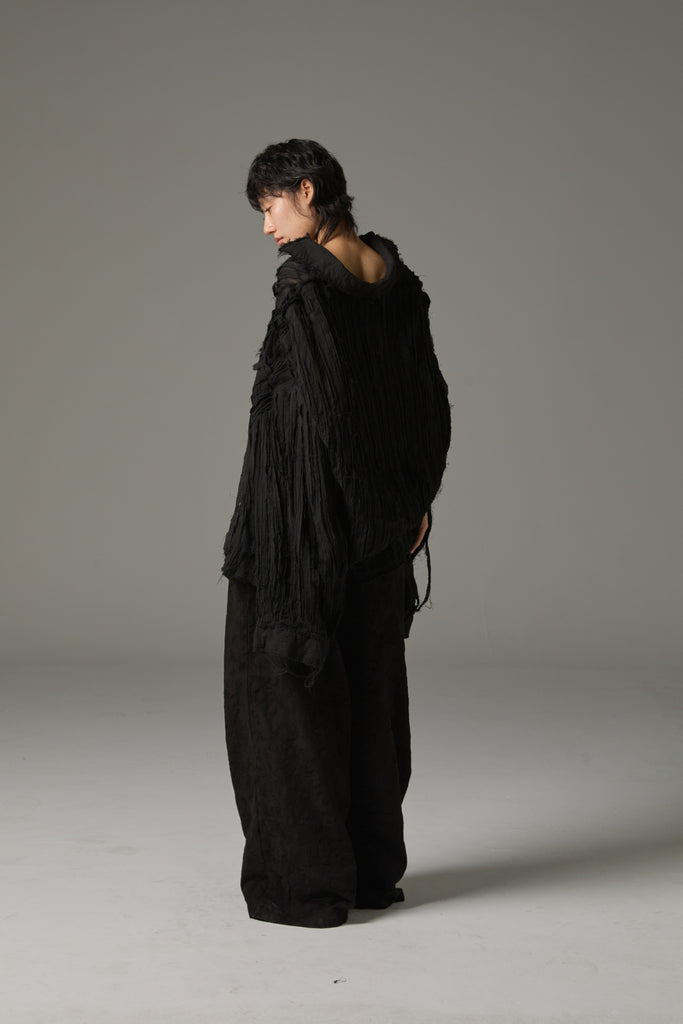 FW25 AMU UNISEX. Hand-Cut Washed Oversized Shirt #BLACK