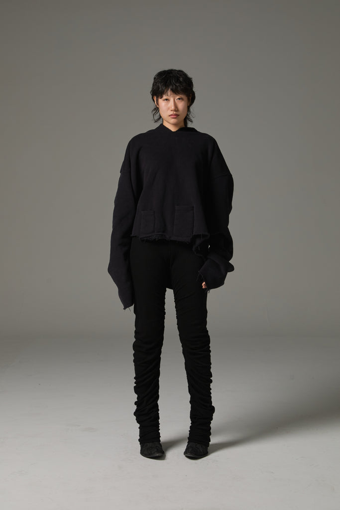 FW25 AMU UNISEX. Cut-Out Washed Oversized Napped Hoodie #BLACK