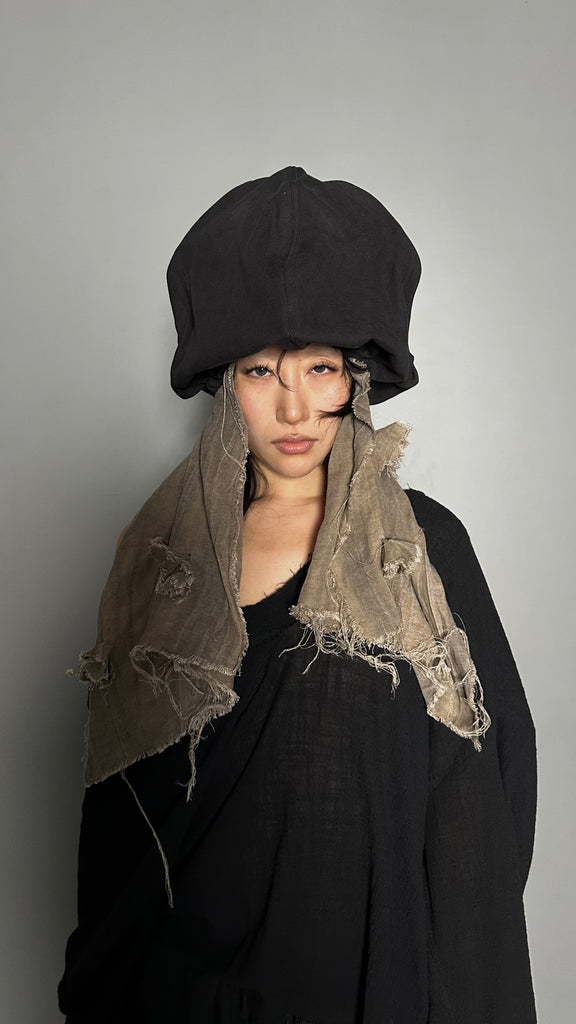 SS25 AMU Unisex. Irregular Crease & Dyed Herringbone Handmade Scarf #BEIGE