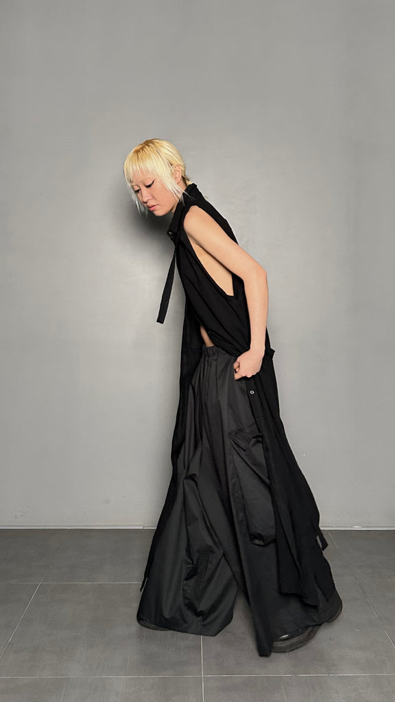 SS25 AMU Unisex Buckle Long Shirt #BLACK
