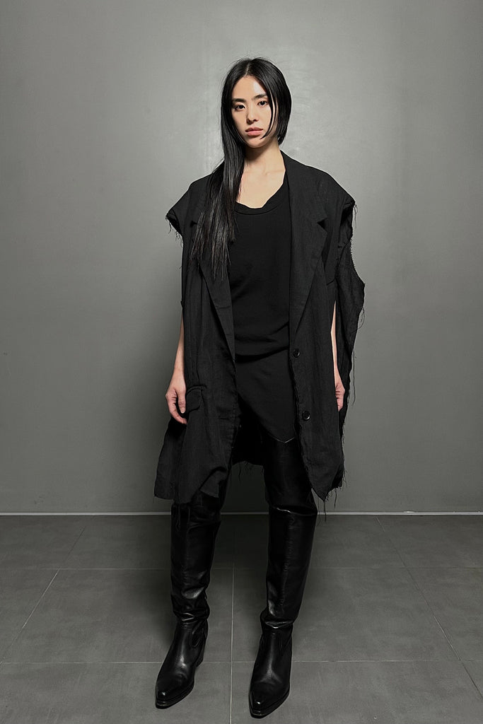 SS24 UNISEX AMU OVERSIZED LINEN VEST JACKET #BLACK