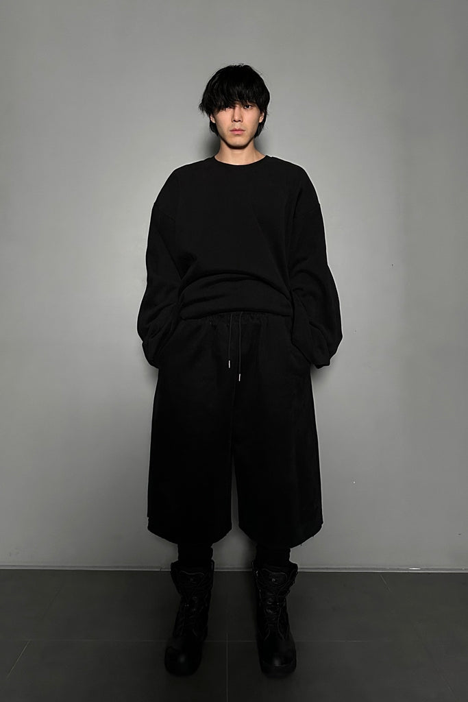 FW24 UNISEX AMU OVERSIZED NAPPED CROPPED WIDE PANTS #BLACK