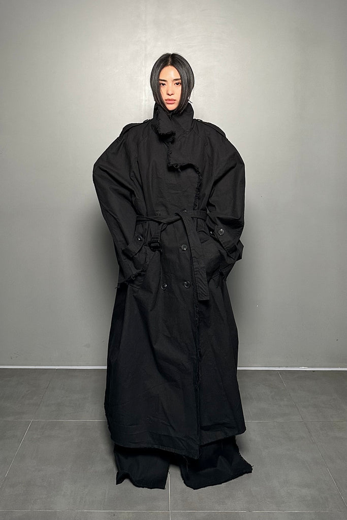 FW24 UNISEX AMU OVERSIZED LONG TRENCH COAT #BLACK