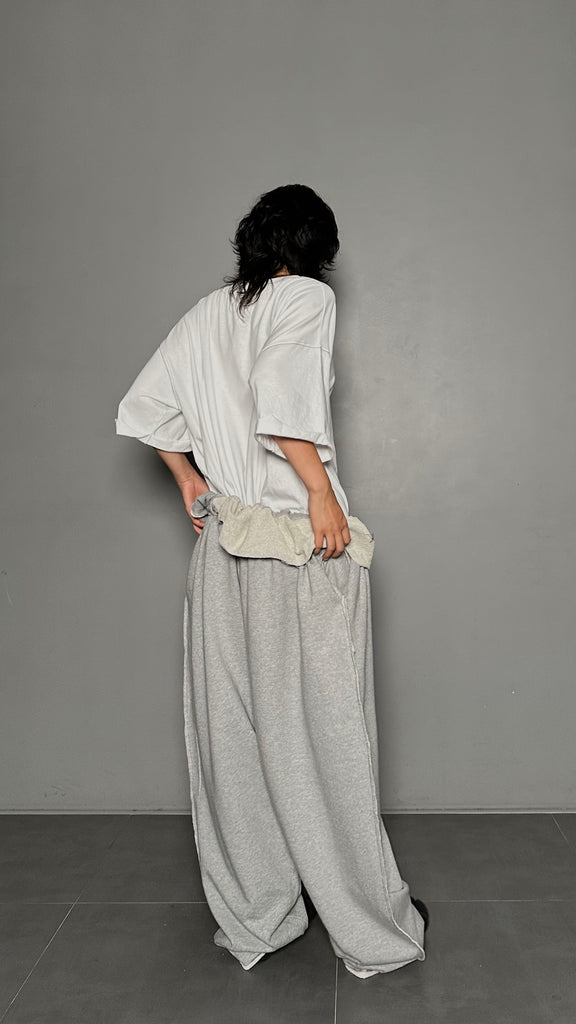 SS25 AMU Unisex. Folded Sleeve Contrast Stitch Tee #WHITE