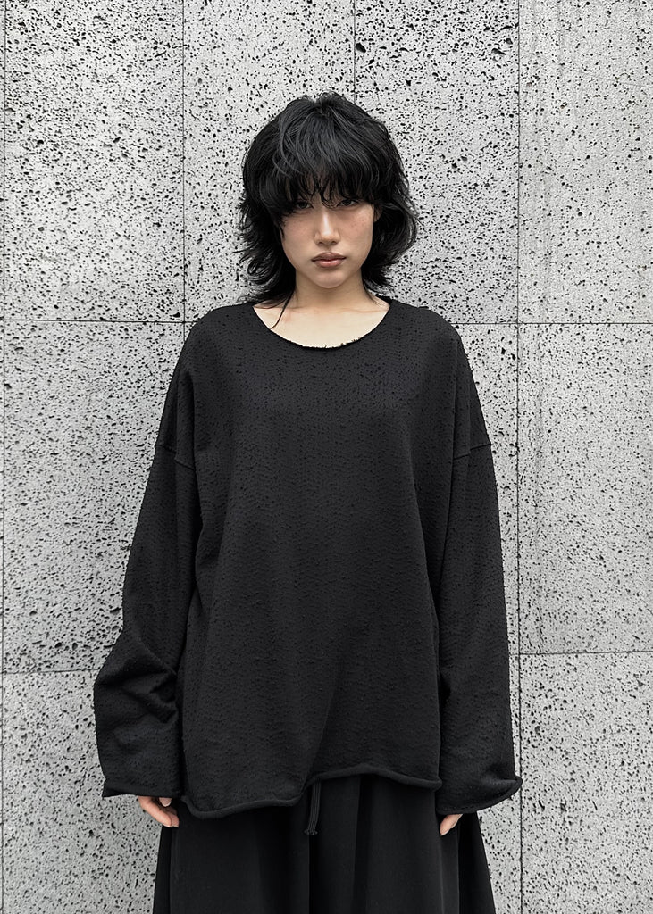 FW25 AMU Unisex. Textured Round-neck Tee (Reversible) #BLACK