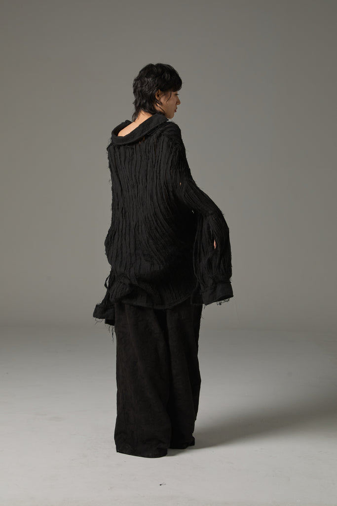 FW25 AMU UNISEX. Hand-Cut Washed Oversized Shirt #BLACK