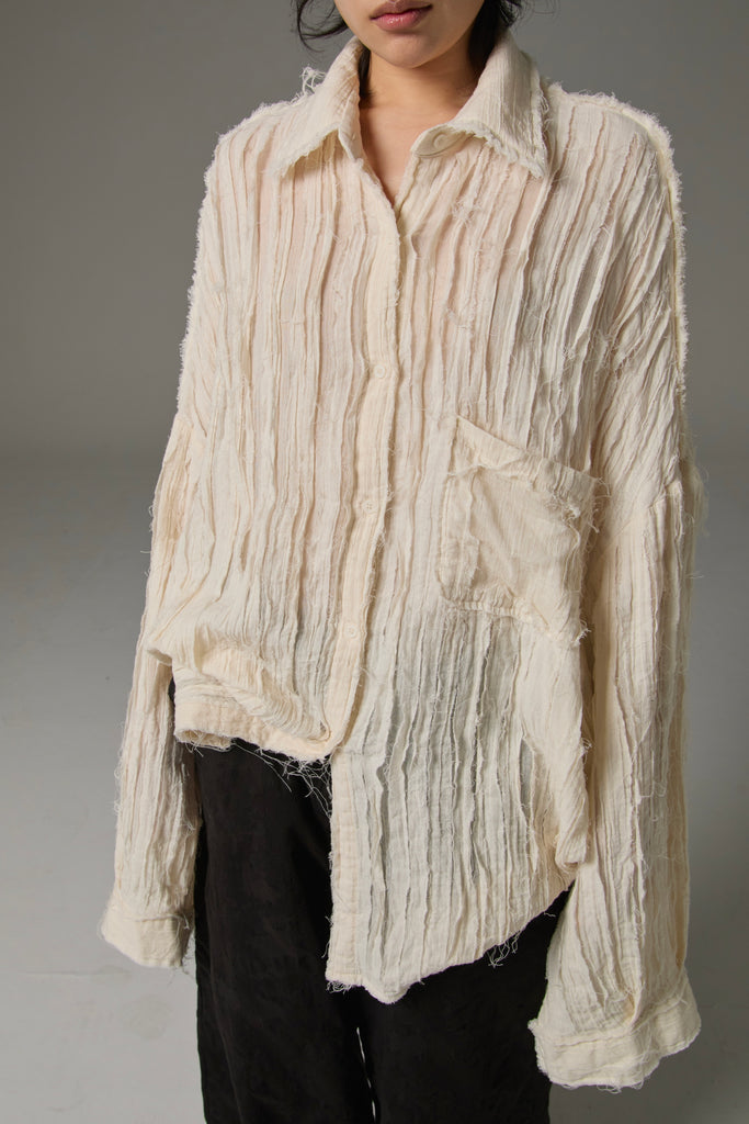 FW25 AMU UNISEX. Hand-Cut Washed Oversized Shirt #BLACK