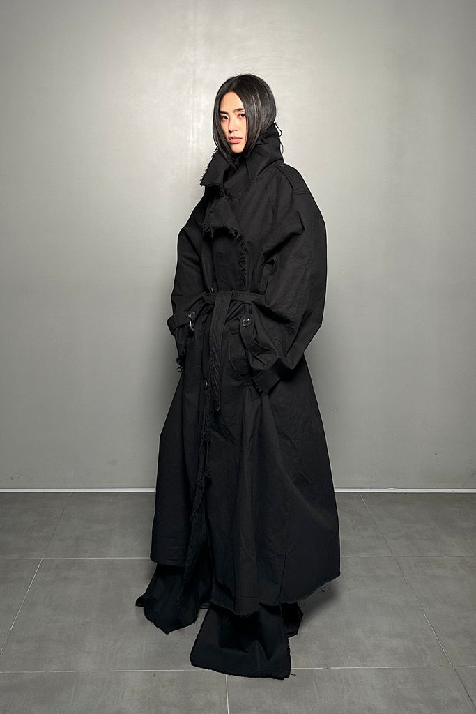 FW24 UNISEX AMU OVERSIZED LONG TRENCH COAT #BLACK