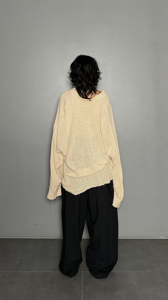 SS25 AMU Unisex. Oversized Low-Neckline Shirt Top #BEIGE