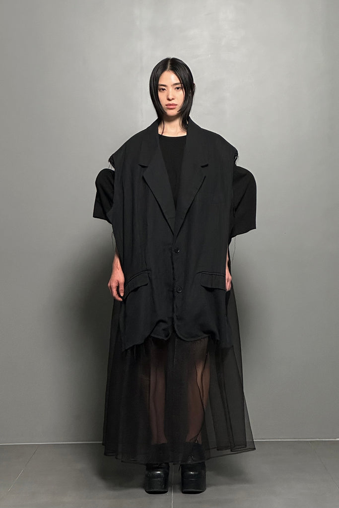 SS24 UNISEX AMU OVERSIZED LINEN VEST JACKET #BLACK