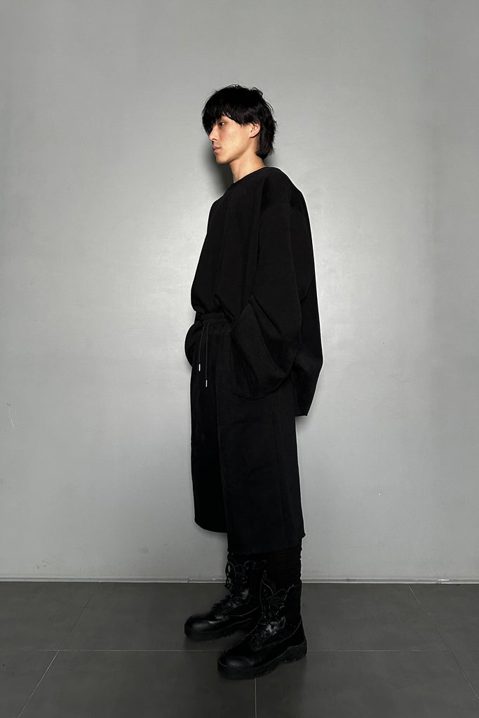 FW24 UNISEX AMU OVERSIZED NAPPED CROPPED WIDE PANTS #BLACK