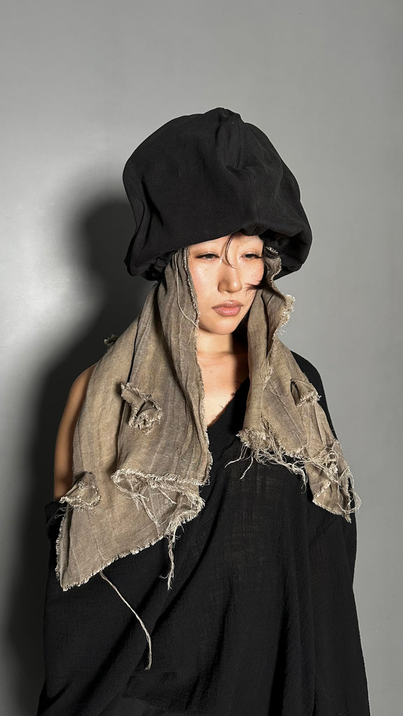 SS25 AMU Unisex. Irregular Crease & Dyed Herringbone Handmade Scarf #BEIGE