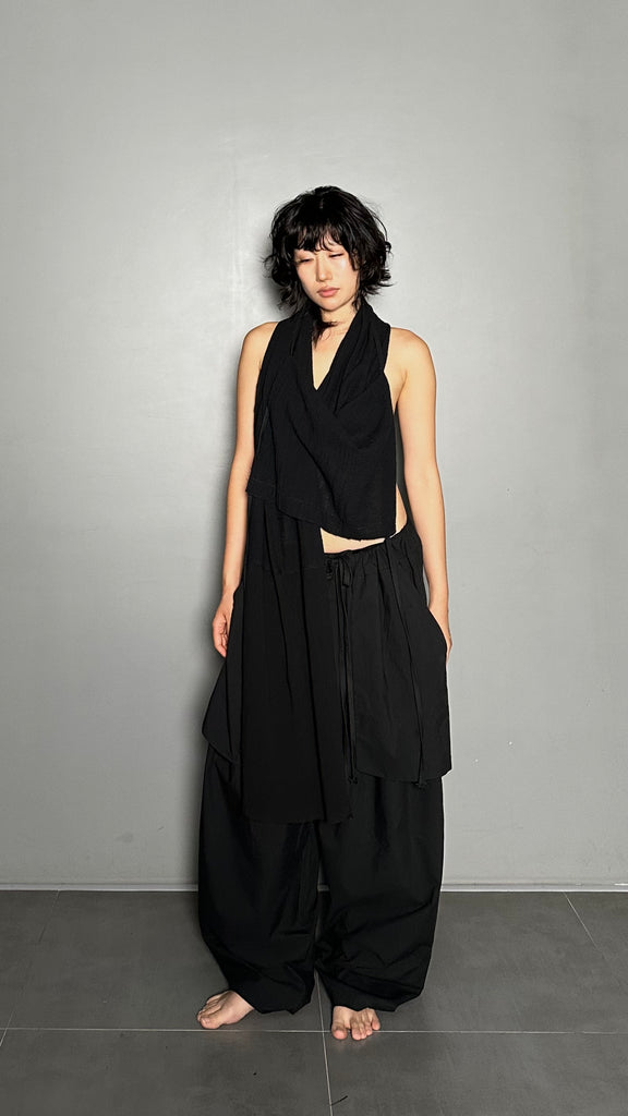 SS25 AMU Unisex. Versatile Scarf-Tie Top #BLACK