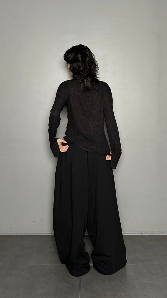 FW25 AMU Unisex. Wool-Tencel Long-sleeve Tee #BLACK
