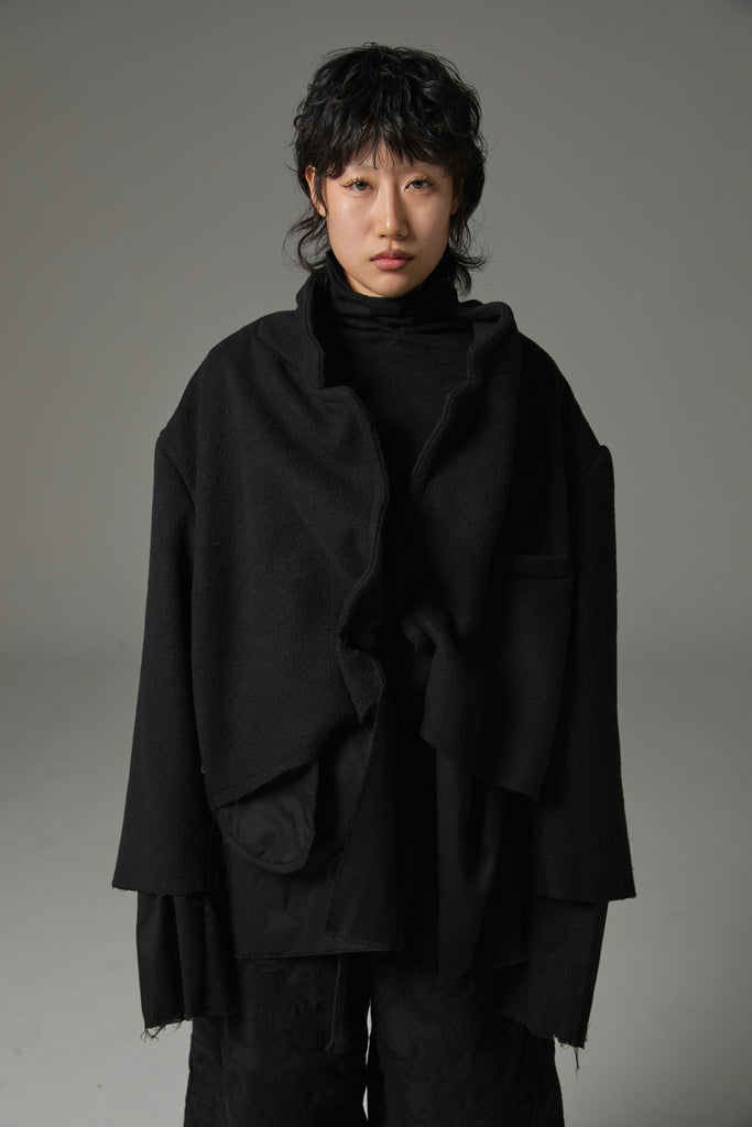 FW25 AMU UNISEX. Washed Oversized Wool Blazer #BLACK