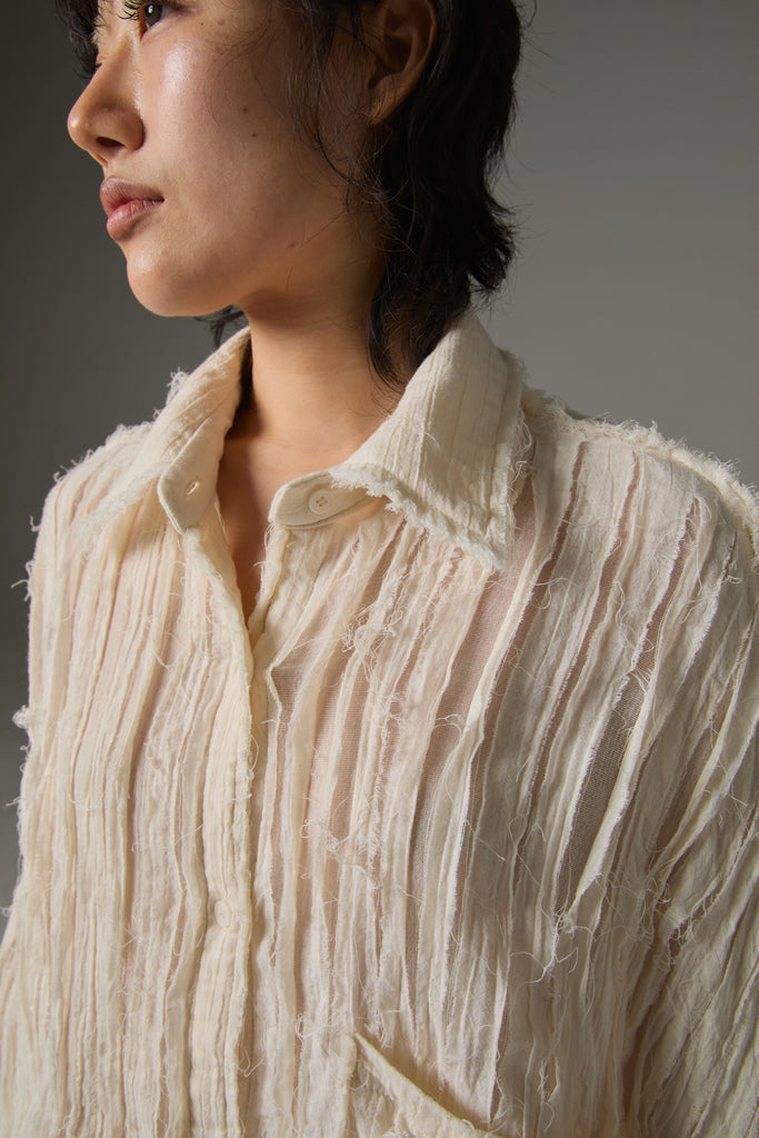 FW25 AMU UNISEX. Hand-Cut Washed Oversized Shirt #WHITE