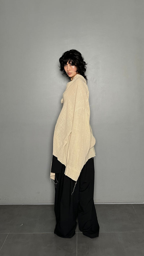 SS25 AMU Unisex. Oversized Low-Neckline Shirt Top #BEIGE