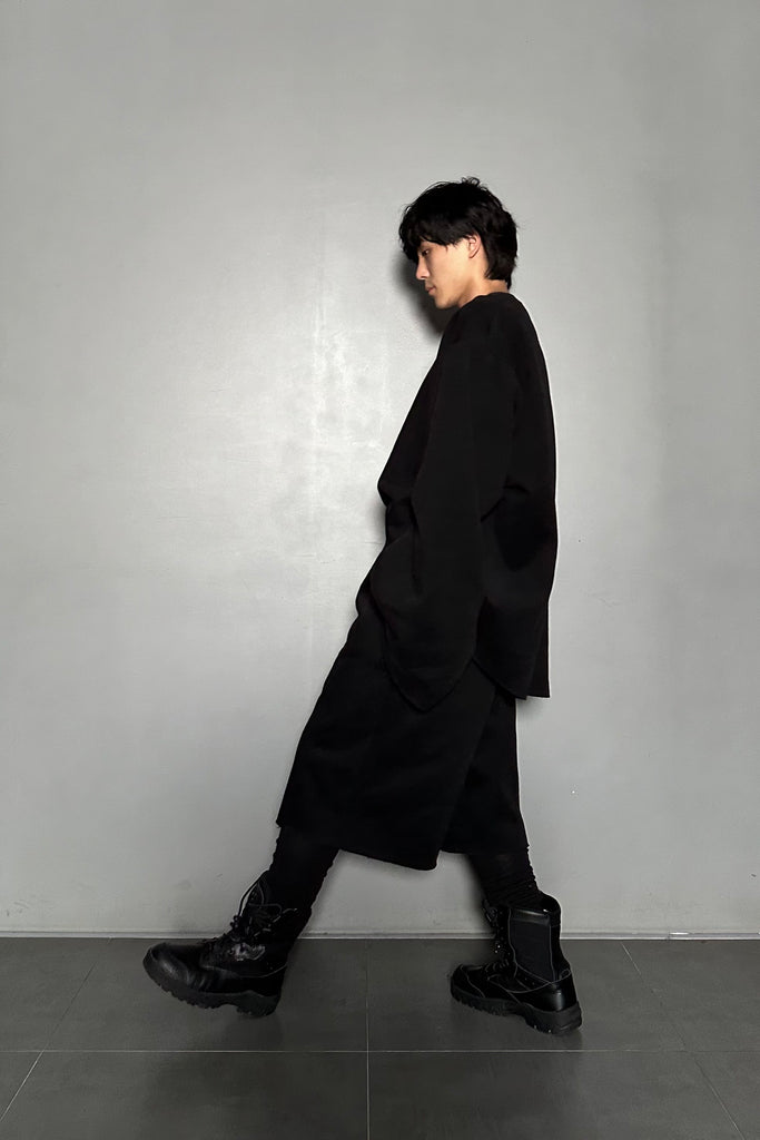 FW24 UNISEX AMU OVERSIZED NAPPED CROPPED WIDE PANTS #BLACK