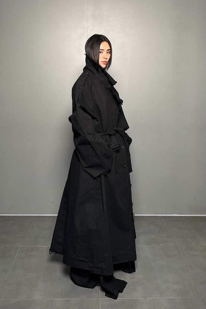 FW24 UNISEX AMU OVERSIZED LONG TRENCH COAT #BLACK