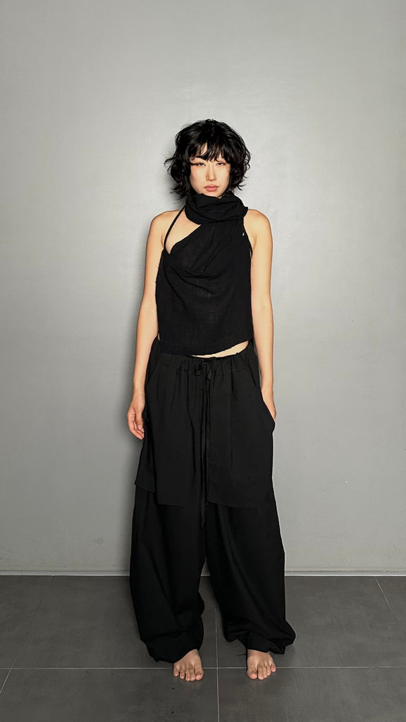 SS25 AMU Unisex. Versatile Scarf-Tie Top #BLACK