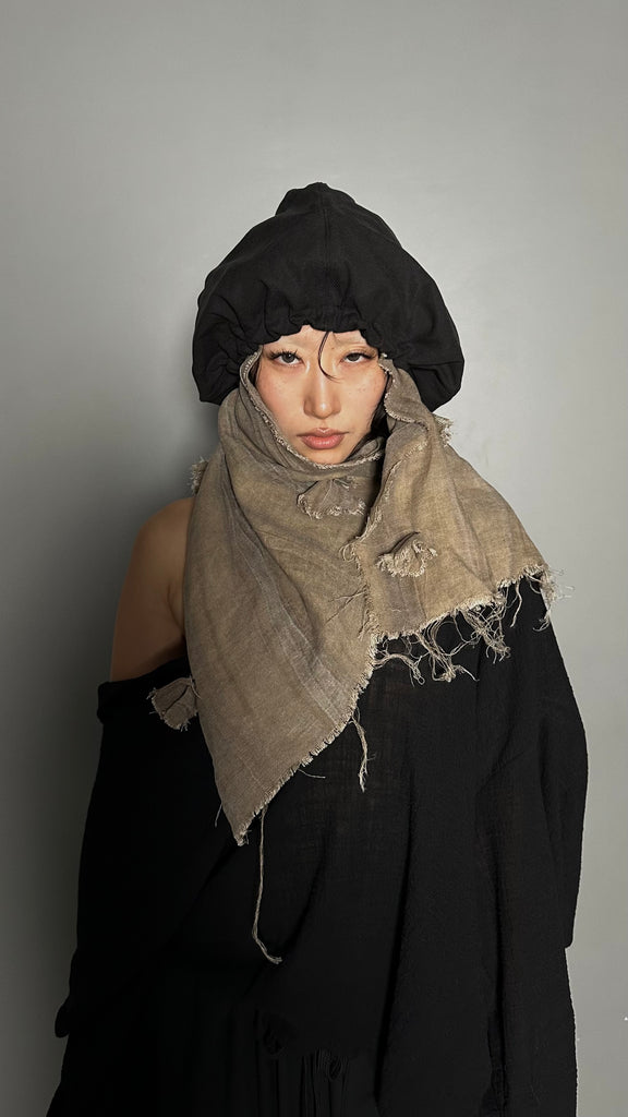 SS25 AMU Unisex. Irregular Crease & Dyed Herringbone Handmade Scarf #BEIGE