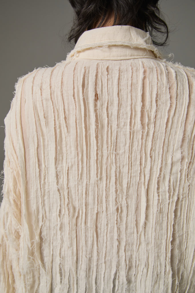 FW25 AMU UNISEX. Hand-Cut Washed Oversized Shirt #WHITE