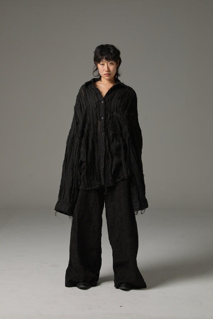 FW25 AMU UNISEX. Hand-Cut Washed Oversized Shirt #WHITE