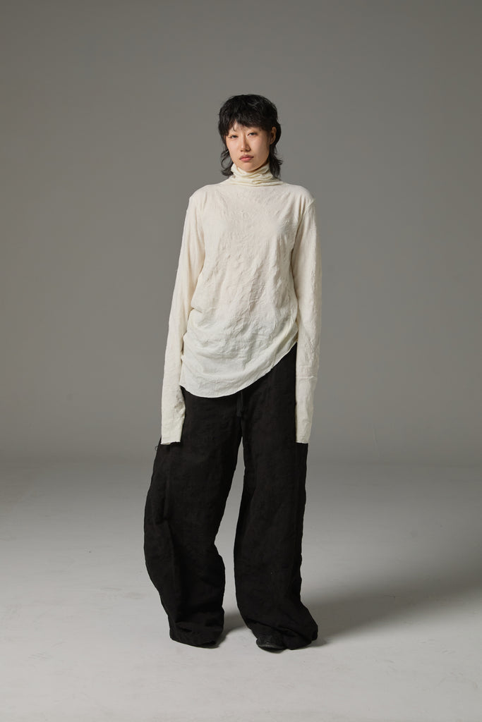 FW25 AMU UNISEX. Wrinkled Long Turtleneck Top #BLACK