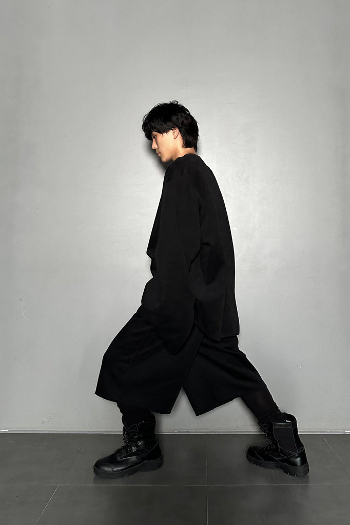 FW24 UNISEX AMU OVERSIZED NAPPED CROPPED WIDE PANTS #BLACK