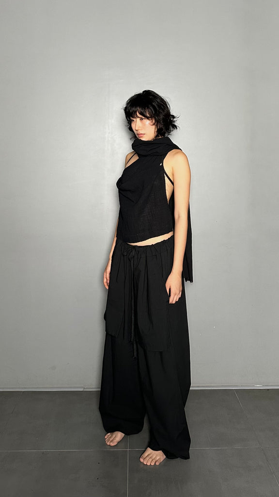 SS25 AMU Unisex. Versatile Scarf-Tie Top #BLACK