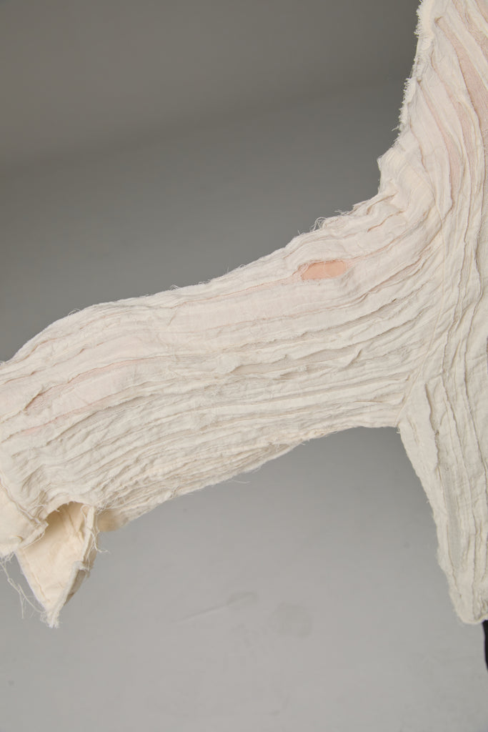 FW25 AMU UNISEX. Hand-Cut Washed Oversized Shirt #WHITE