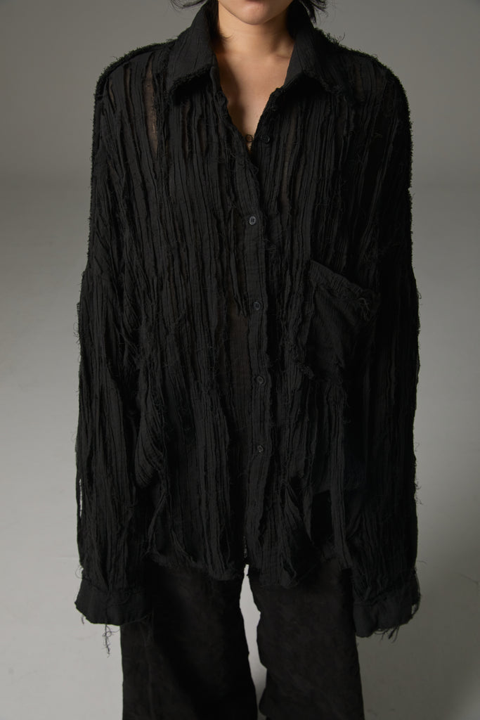 FW25 AMU UNISEX. Hand-Cut Washed Oversized Shirt #WHITE