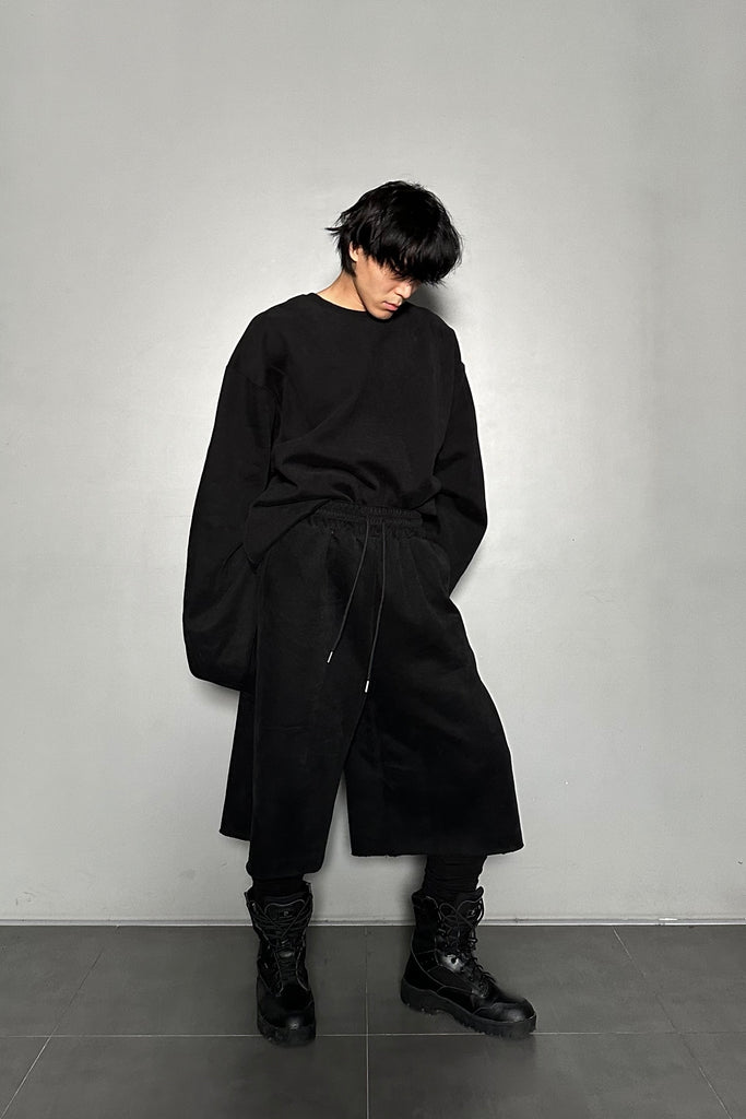 FW24 UNISEX AMU OVERSIZED NAPPED CROPPED WIDE PANTS #BLACK