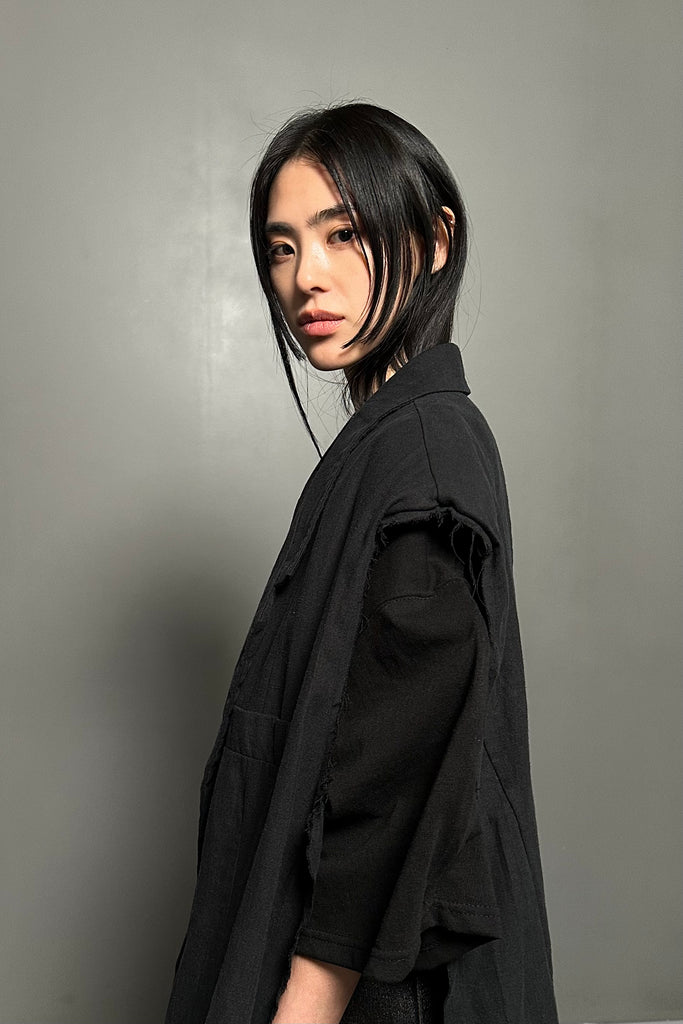 SS24 UNISEX AMU OVERSIZED LINEN VEST JACKET #BLACK