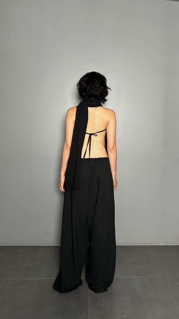 SS25 AMU Unisex. Versatile Scarf-Tie Top #BLACK