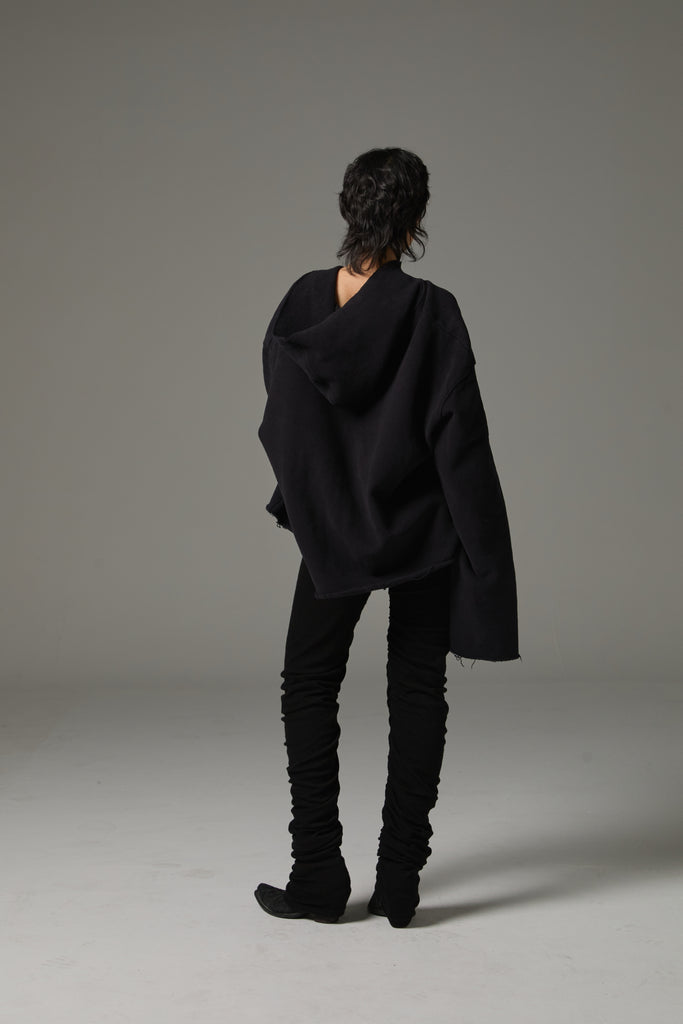 FW25 AMU UNISEX. Cut-Out Washed Oversized Napped Hoodie #BLACK