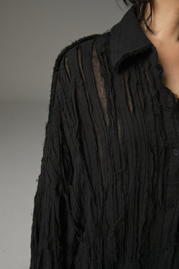 FW25 AMU UNISEX. Hand-Cut Washed Oversized Shirt #WHITE