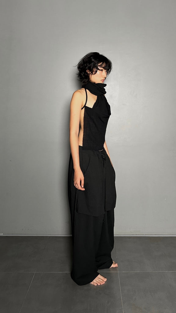 SS25 AMU Unisex. Versatile Scarf-Tie Top #BLACK