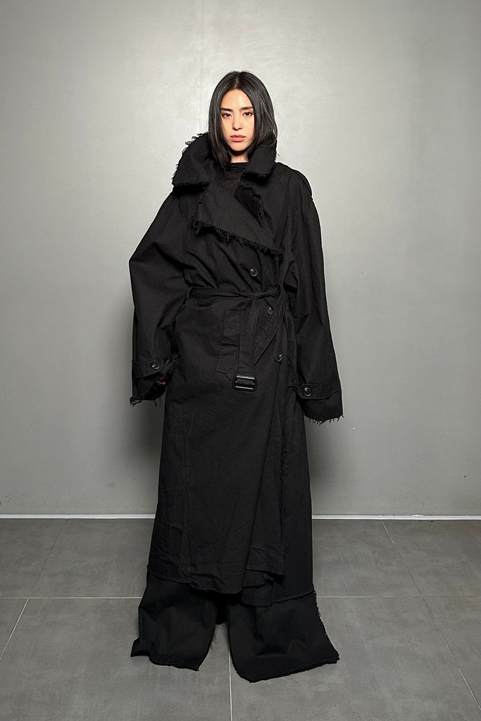 FW24 UNISEX AMU OVERSIZED LONG TRENCH COAT #BLACK