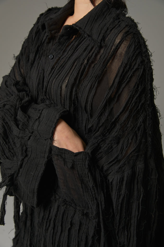 FW25 AMU UNISEX. Hand-Cut Washed Oversized Shirt #BLACK