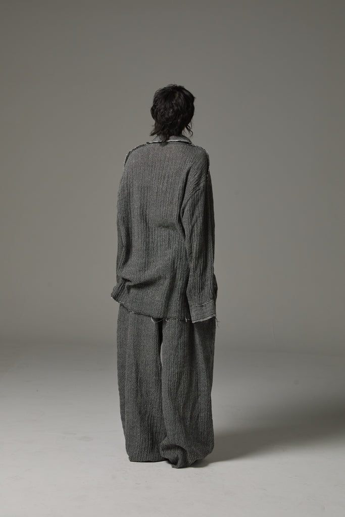 FW25 AMU UNISEX. Washed Oversized Herringbone Wool Shirt #BLACK