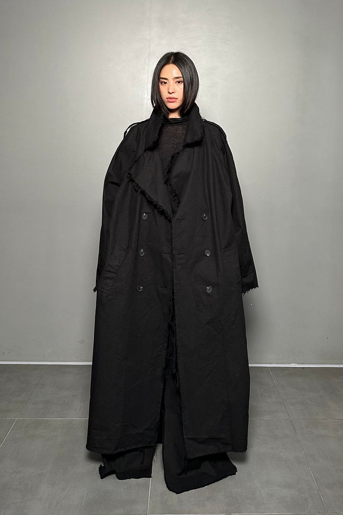 FW24 UNISEX AMU OVERSIZED LONG TRENCH COAT #BLACK