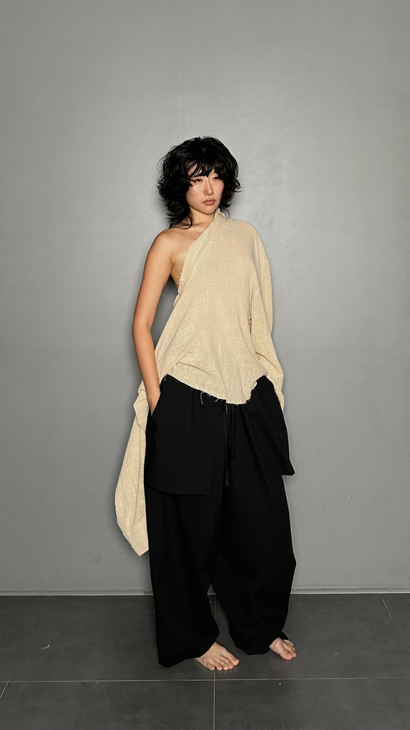 SS25 AMU Unisex. Oversized Low-Neckline Shirt Top #BEIGE
