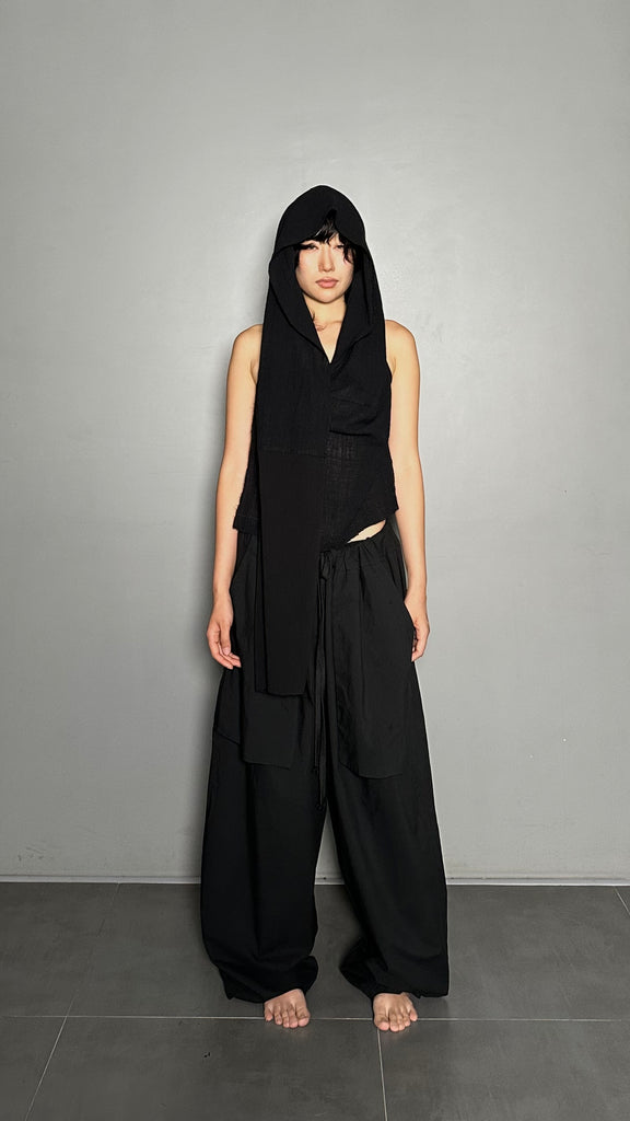 SS25 AMU Unisex. Versatile Scarf-Tie Top #BLACK