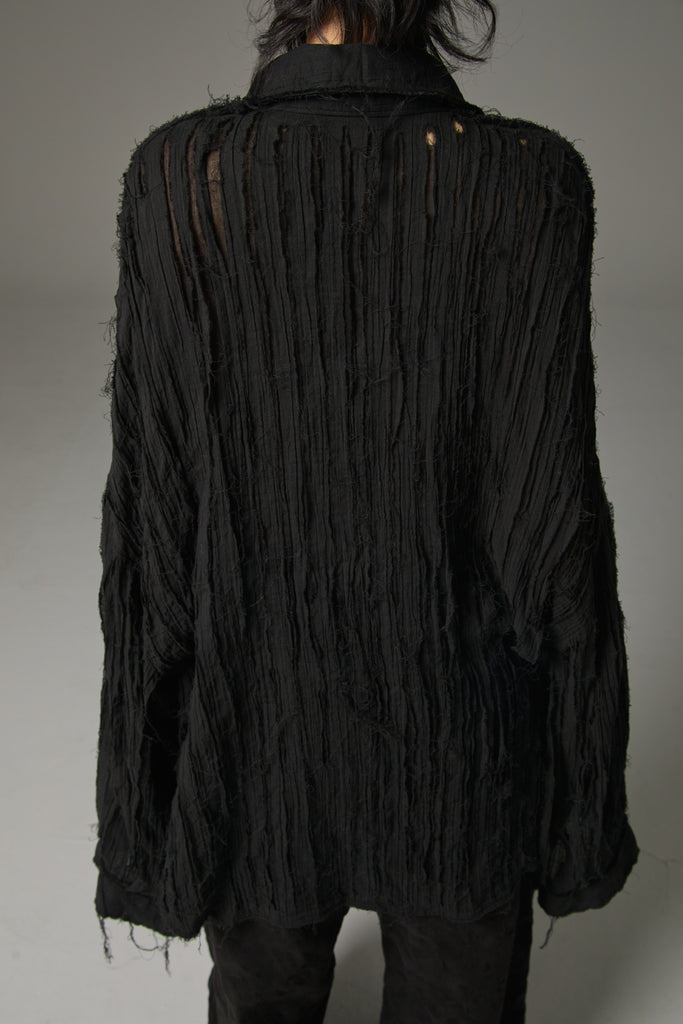 FW25 AMU UNISEX. Hand-Cut Washed Oversized Shirt #BLACK