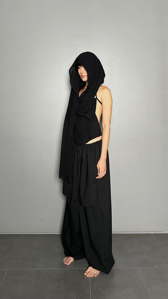 SS25 AMU Unisex. Versatile Scarf-Tie Top #BLACK