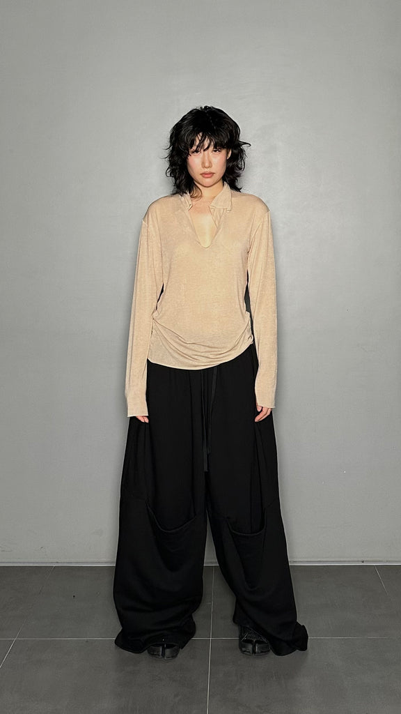 FW25 AMU Unisex. Wool-Tencel Long-sleeve Tee #BLACK