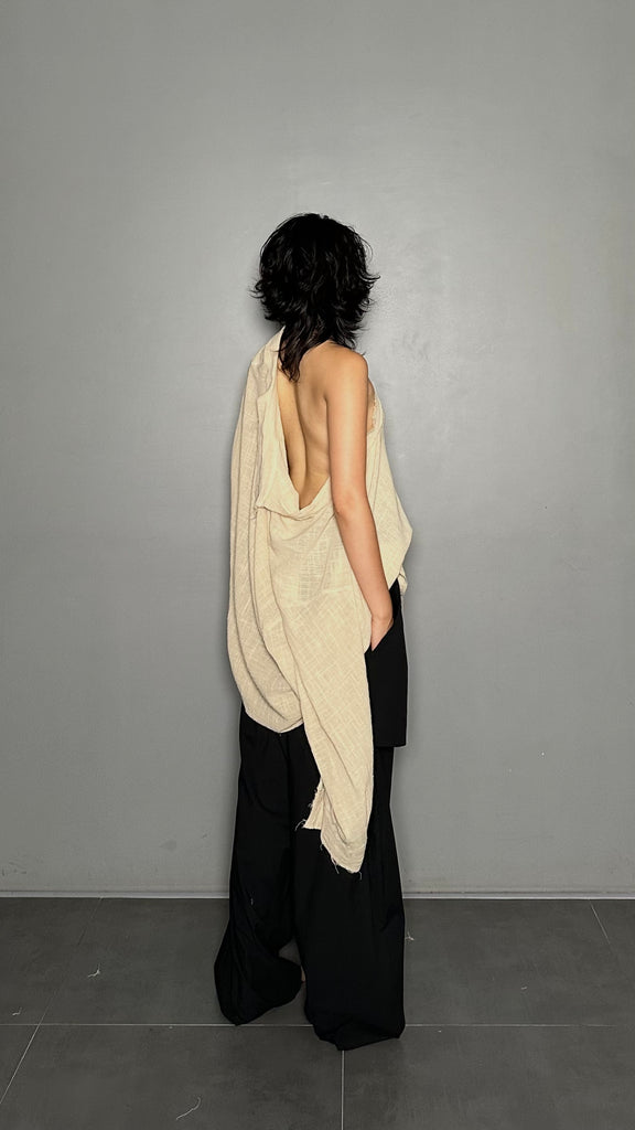 SS25 AMU Unisex. Oversized Low-Neckline Shirt Top #BEIGE