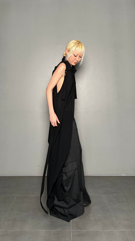 SS25 AMU Unisex Buckle Long Shirt #BLACK